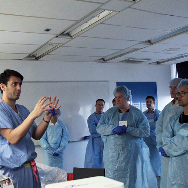 Dr. Rastinehad teaching urology residents and fellows during an interventional urology training session